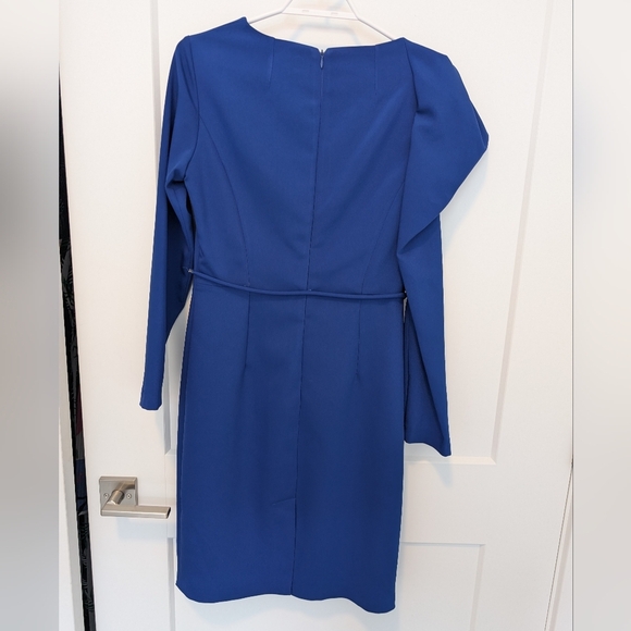 NWT Vipart Blue Belted Pencil Slim Fit Cocktail Dress Knee Length Zipper Sleeves - Picture 9 of 9